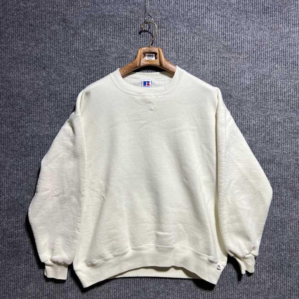 Vintage Russell Athletic Sweatshirt Mens XXL Cream Blank Crewneck Made in USA